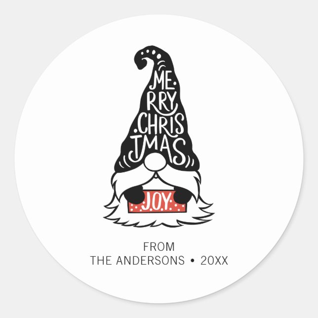 Modern Merry Christmas Gnome Holiday Classic Round Sticker (Front)