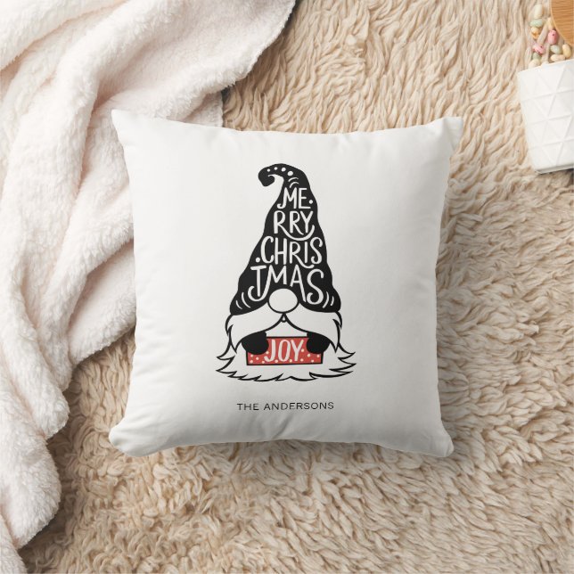 Modern Merry Christmas Gnome Holiday Cushion (Blanket)