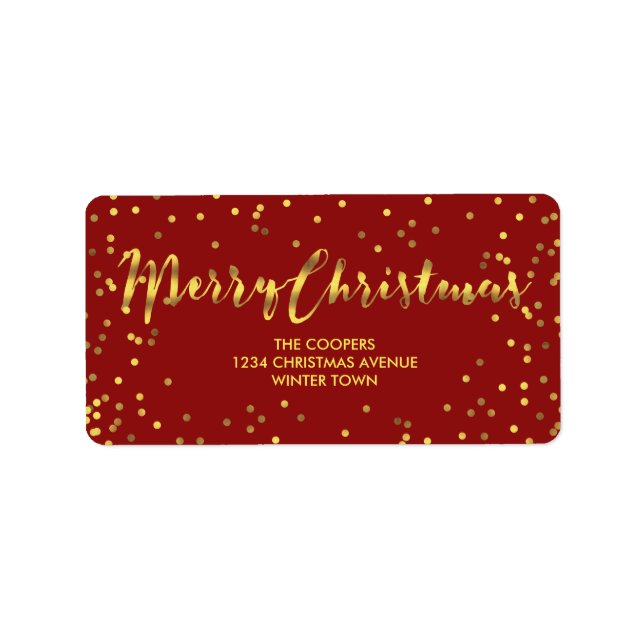 Modern Merry Christmas Gold Foil Confetti Red Label (Front)