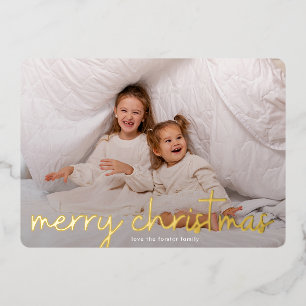 modern merry christmas Gold Photo Foil Holiday Card