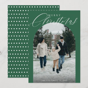 Modern Merry Christmas Green Arch Framed Photo Holiday Card