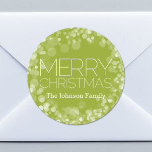Modern Merry Christmas Green Bokeh Personalised Classic Round Sticker