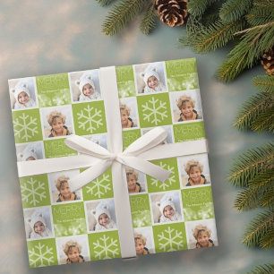 Modern Merry Christmas Green Bokeh Personalised Wrapping Paper
