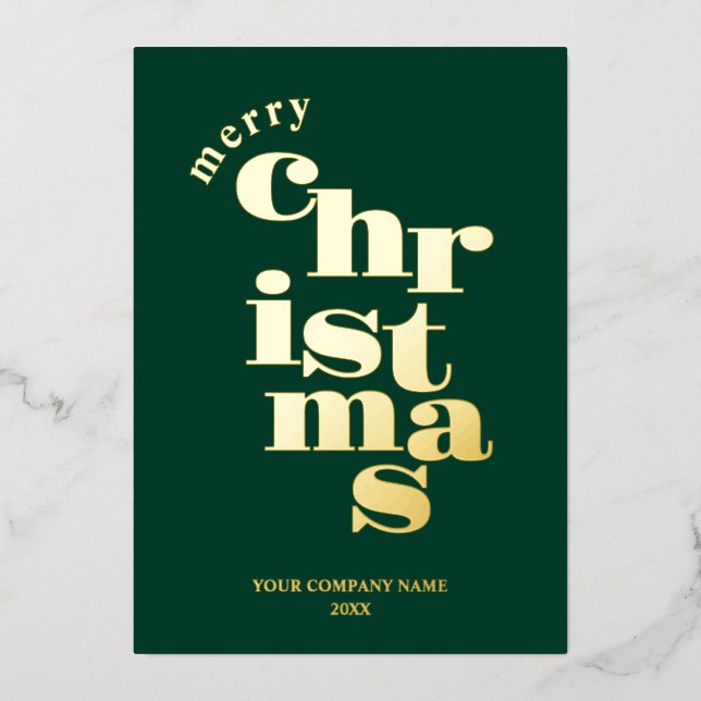 Modern Merry Christmas Green Corporate Logo Foil Holiday Card (Front)