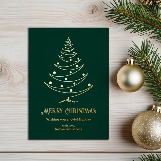 Modern Merry Christmas Green Gold  Foil Holiday Card (Creator Uploaded)