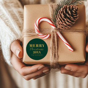 Modern Merry Christmas Green Holiday Packaging Classic Round Sticker