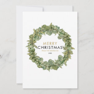 Modern Merry Christmas Greenery Garland Holiday Card