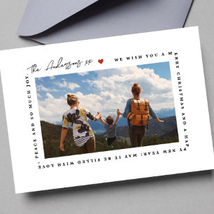 MODERN MERRY CHRISTMAS GREETING HEART LOVE PHOTO HOLIDAY CARD