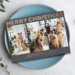 Modern Merry Christmas Grey Photo Foil Holiday Card