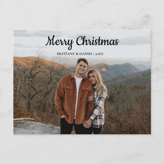 Modern Merry Christmas Hand Lettered Family Photo  Postcard (Front)
