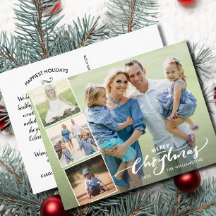 Modern Merry Christmas Hand Lettered Photo Collage Postcard