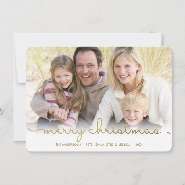 Modern Merry Christmas Hand Script Flat Photo Card (Front)