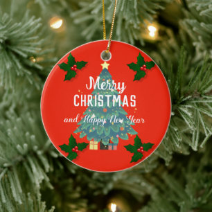 Modern merry christmas & happy new year holiday ceramic tree decoration