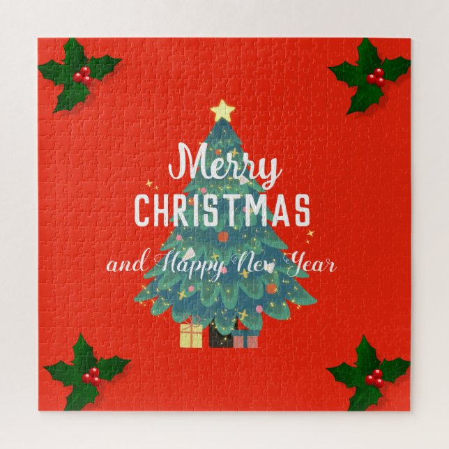 Modern merry christmas & happy new year holiday jigsaw puzzle (Vertical)