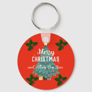 Modern merry christmas & happy new year holiday  key ring