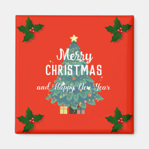 Modern merry christmas & happy new year holiday   magnet