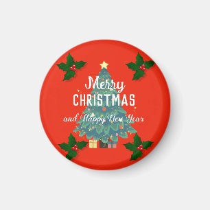 Modern merry christmas & happy new year holiday  magnet