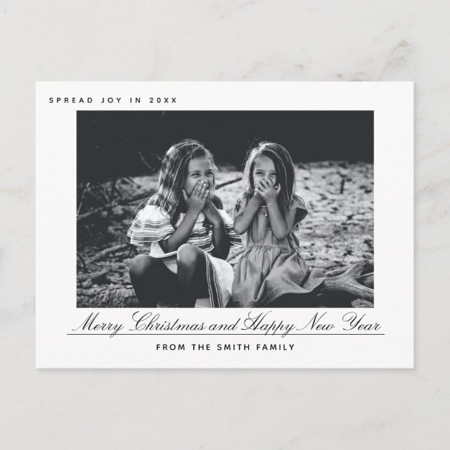 Modern Merry Christmas & Happy New Year Photo Card (Front)