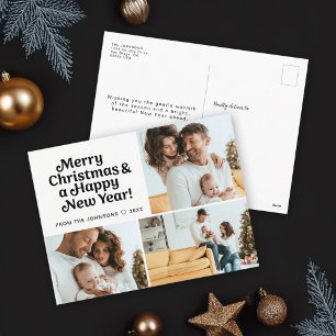 Modern Merry Christmas Happy New Year Photo Grid Holiday Postcard