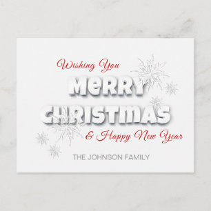Modern Merry Christmas Happy New Year Red White Holiday Postcard
