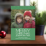 Modern Merry Christmas HNY 1 Horizontal Photo MCM Holiday Card<br><div class="desc">Christmas Greens -- Add one horizontal photo to this minimal design with a soft green colour and a mid century modern pattern on the back. The typography is modern and simple with a handwritten looking font to add your family name.</div>