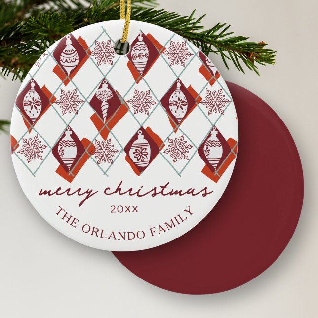 Modern Merry Christmas Holiday Family Name Ceramic Tree Decoration (Creator Uploaded)