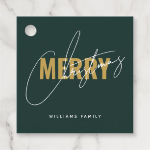 Modern Merry Christmas holiday green Favour Tags