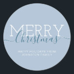 Modern Merry Christmas holiday pastel blue Classic Round Sticker<br><div class="desc">Modern Merry Christmas holiday pastel blue classic round sticker</div>