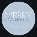 Modern Merry Christmas holiday pastel blue Classic Round Sticker<br><div class="desc">Modern Merry Christmas holiday pastel blue classic round sticker</div>