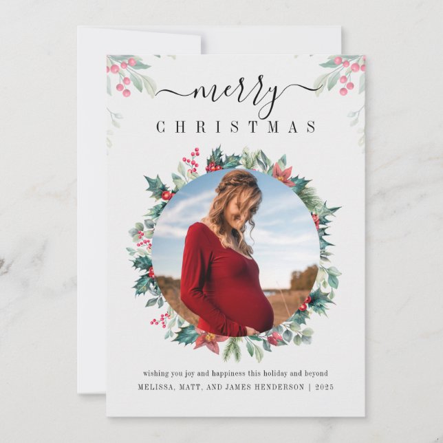 Modern Merry Christmas Holidays Photo Card (Front)