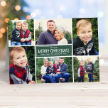 Modern Merry Christmas Hunter Green Photo Collage Holiday Card<br><div class="desc">Simple and modern style folded Christmas card features six (6) photos,  custom text throughout,  sleek stripes and a snowflake design accent on the inside. Colors: hunter green and white,  with red accent on the inside</div>