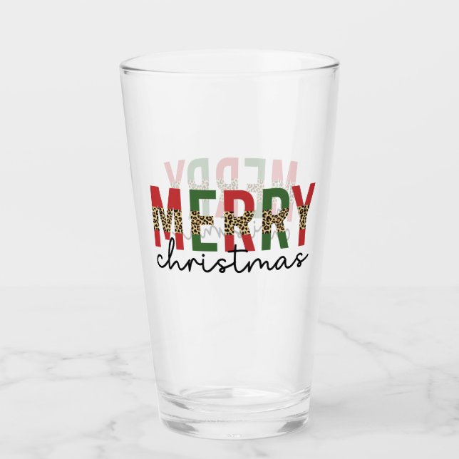 Modern Merry Christmas Leopard Print Minimalist Glass (Front)