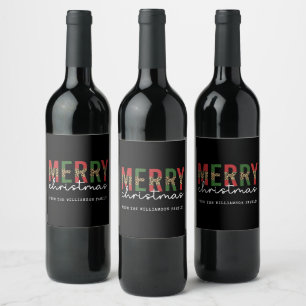 Modern Merry Christmas Leopard Print Typography Wine Label