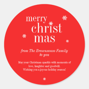 Modern Merry Christmas memory red Classic Round Sticker