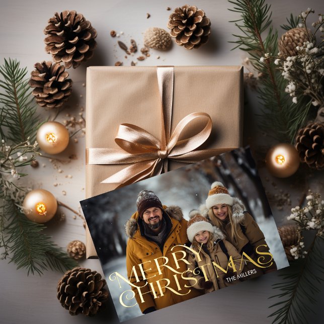 Modern Merry Christmas Minimal 1 Photo Elegant Foil Holiday Postcard (Modern Merry Christmas Minimal 1 Photo Elegant Foil Holiday Postcard)