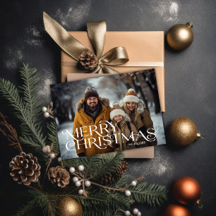 Modern Merry Christmas Minimal 1 Photo Elegant Holiday Card