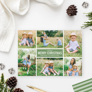 Modern Merry Christmas Mint Green Photo Collage Holiday Card