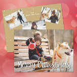 Modern Merry Christmas Multiple Photo Holiday Card<br><div class="desc">Merry Christmas in a white script and your names in chic lettering accent your favourite family photo on the front and 3 other photos on the back.  Select Matte for heaviest paper and High Definition for best photo quality.</div>