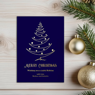 Modern Merry Christmas Navy Blue Gold  Foil Holiday Card