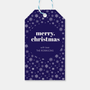 Modern Merry Christmas Navy Blue Snowflake Pattern Gift Tags