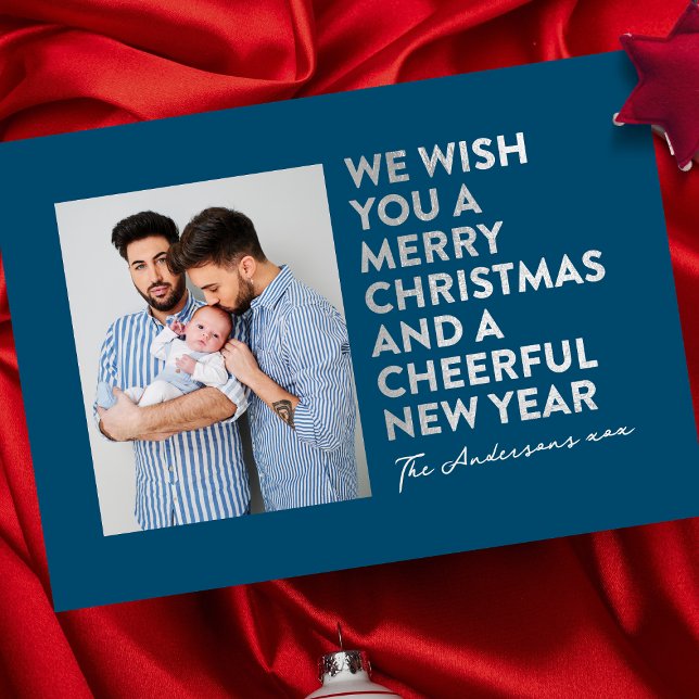 MODERN MERRY CHRISTMAS & NEW YEAR FAUX SILVER FOIL HOLIDAY CARD (Creator Uploaded)