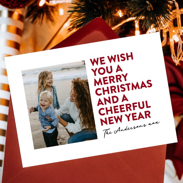 MODERN MERRY CHRISTMAS & NEW YEAR RED BLACK WHITE HOLIDAY CARD (Creator Uploaded)