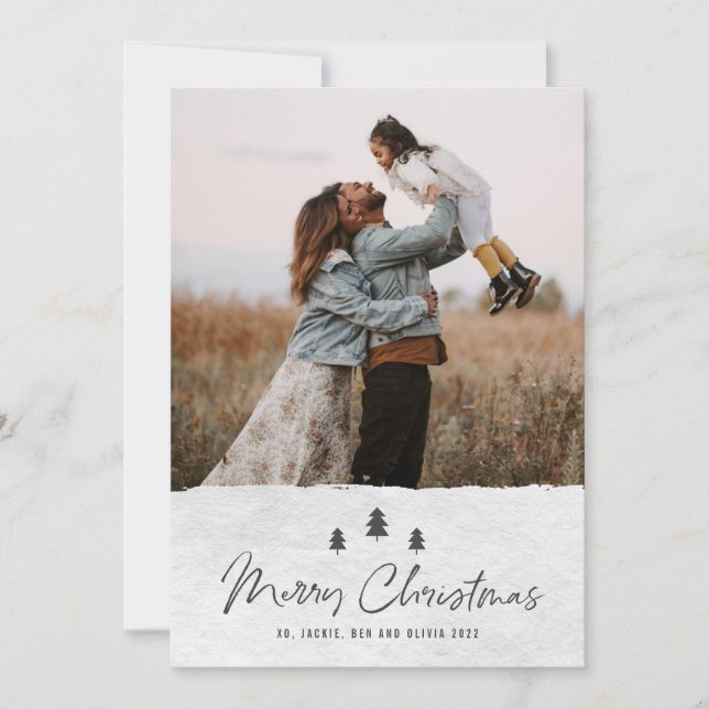 Modern Merry Christmas Newlywed Wedding 2 Photo Holiday Card (Front)