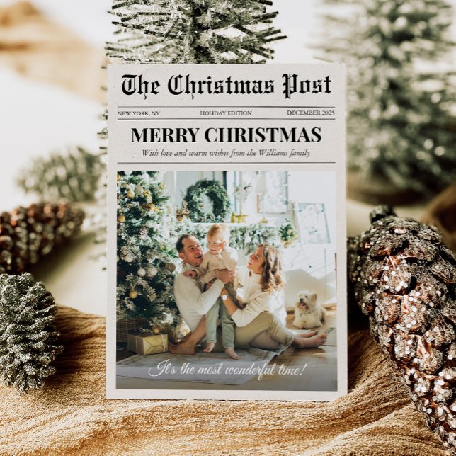 Modern Merry Christmas Newspaper Photo Holiday Card (Creator Uploaded)