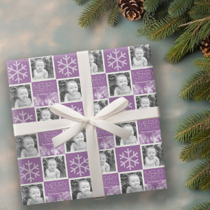 Modern Merry Christmas Orchid Bokeh Personalised Wrapping Paper