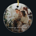 Modern Merry Christmas Ornament<br><div class="desc">A modern holiday photo ornament with a script "merry Christmas" in white. The name and year can be easily customised for a personal touch. A trendy,  minimalist and contemporary design to stand out this holiday season!</div>
