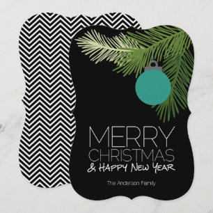 Modern Merry Christmas Ornaments - Black and Green Holiday Card