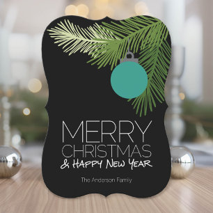Modern Merry Christmas Ornaments - Black and Green Holiday Card