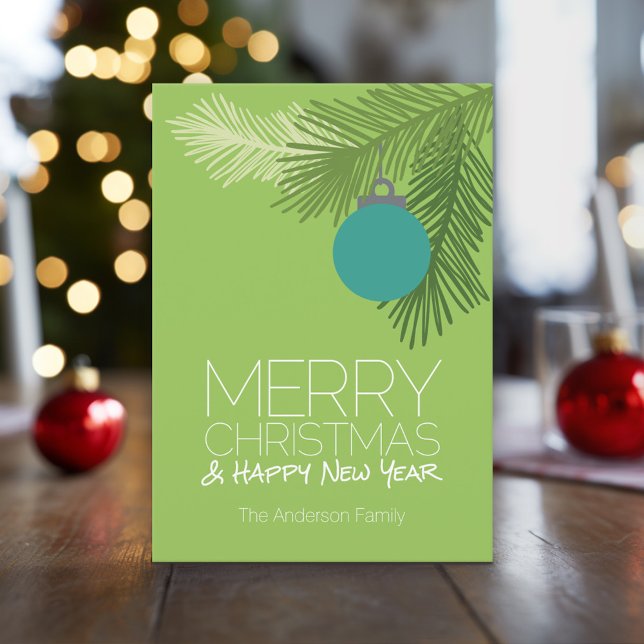 Modern Merry Christmas Ornaments - Non-photo Holiday Card (Modern, Minimal Christmas Card with Large Ornament)