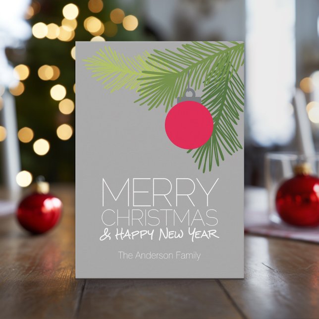 Modern Merry Christmas Ornaments - Non-photo Holiday Card (Modern, Minimal Christmas Card with Large Ornament)